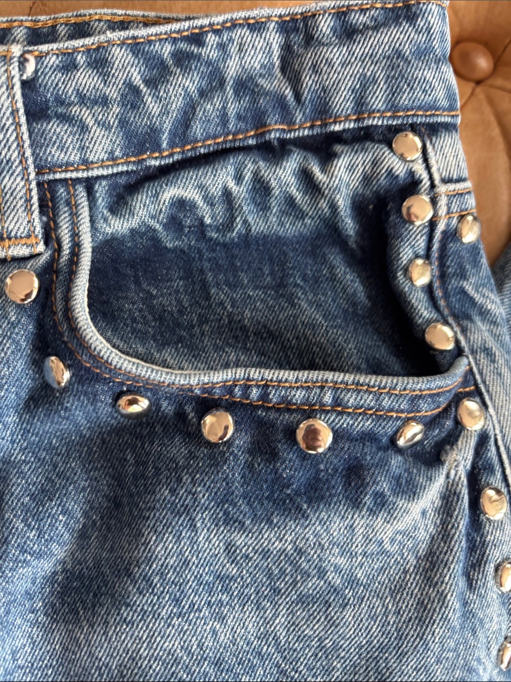 Reformation Cary High Rise Slouchy Wide Leg Studded Jeans size 31 - Picture 2 of 11